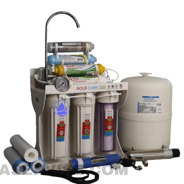 دستگاه تصفیه آب خانگی آکوا کلیر+قلیایی و معدنی ساز مکمل کد (AQUA-CLEAR_RO8+ORP_MINERAL FOUR STAGE_485)